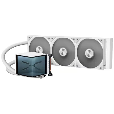 Abbildung von TRYX Panorama 360 Weiß 360mm AIO Wasserkühlung 6,5&#039;&#039; AMOLED Curved Screen mit 3D Anamorphic Effekt 320 W TDP Magnetische Performance Lüfter für Intel &amp; AMD CPUs