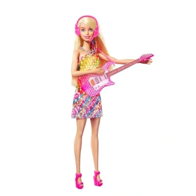 Abbildung von Barbie GYJ23 Bühne frei für große Träume Malibu Puppe (ca. 30 cm groß, blond) mit Musik, Lichtern, Mikrofon und Zubehörteilen, Geschenk Kinder von 3 bis 7 Jahren