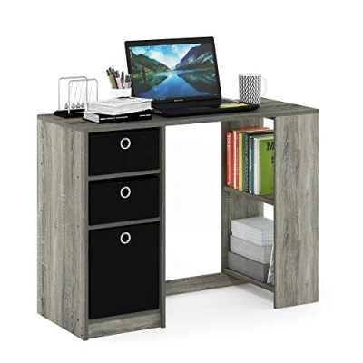Abbildung von Furinno JAYA Moderner Computerschreibtisch, Schreibtisch, PC Tisch, Französisch Eiche/Schwarz, 100.1 (B) x 74.4 (H) 39.9 (T) cm