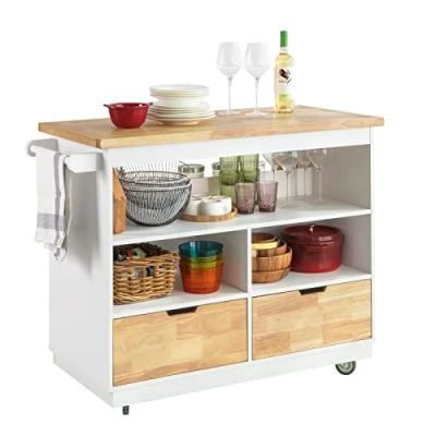 Abbildung von SoBuy FKW107 WN Design Küchenwagen mit Arbeitsplatte Kücheninsel Gewürzregal Küchenschrank Rollwagen Sideboard auf Rollen Küchentrolley Weiß Natur BHT ca.: 110x91x55cm