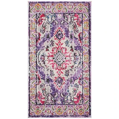 Abbildung von Safavieh Boho Teppich für Wohnzimmer, Esszimmer, Schlafzimmer, Monaco Collection, Kurzer Flor, Violett und Fuchsia, 66 x 122 cm
