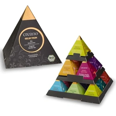 Abbildung von Creano Premium Bio Kräutertee Geschenkset „PYRAMIDE“ 14 Pyramiden Teebeutel in 9 unterschiedlichen Sorten 35g NEUHEIT 2025*