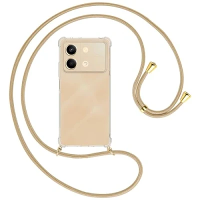 Abbildung von mtb more energy® Handykette kompatibel mit Xiaomi Redmi Note 13 Pro 5G, Poco X6 5G Caramel/Goldfarbene Ösen Smartphone Hülle zum Umhängen Anti Shock Full TPU Case