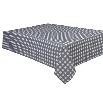 Abbildung von Sleepdown Dekorative Tischdecke mit Gingham Muster, 100% Baumwolle, Halbpanama für Esstisch, strapazierfähig, schmutzabweisend, Grau, 137 x 178 cm