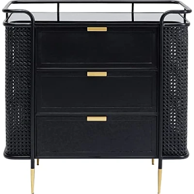 Abbildung von Kare Design Kommode Fence, 80x80cm, Schwarz, 3 Schubläden, Gestell aus Stahl, Deckplatte, EGS Sicherheitsglas,80x80x40cm (H/B/T)