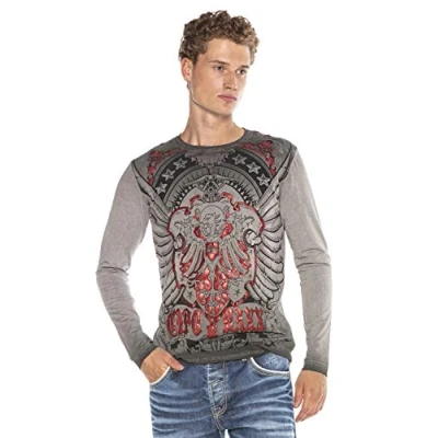 Abbildung von Cipo &amp; Baxx Herren Longsleeve Langarmshirt Sweatshirt Pullover Sweater Mix mit Print Anthracite M