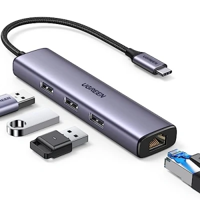 Abbildung von UGREEN USB C Ethernet Adapter LAN auf Netzwerkadapter mit 3 Port kompatibel iPhone 15 Serien, Galaxy S24 Ultra/S24,MacBook Air/Pro,Surface Pro/Go,iPad Pro/Air,Steam Deck usw.