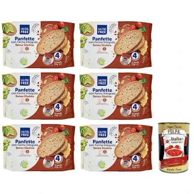 Abbildung von 3x Nutrifree Panfette con Farina Integrale,Glutenfreies Brot mit Vollkorn Buchweizenmehl,Packung 340g + Italian Gourmet Polpa di Pomodoro 400g Dose