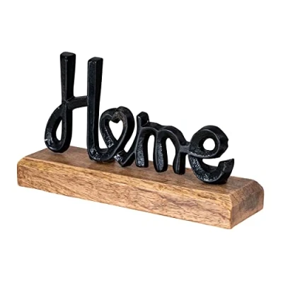 Abbildung von levandeo Aufsteller Home H11cm Schriftzug Schwarz Metall Mango Holz Deko Mangoholz Tischdeko Wohndekoration