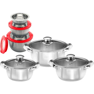 Abbildung von KING Topf Set, Edelstahl, (Set, 12 tlg., 3 Kochtöpfe Ø16 Ø18 Ø20cm, mit Glasdeckel, Schüsselset), Induktion