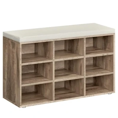 Abbildung von VASAGLE Schuhbank, Schuhregal mit Sitzfläche, Sitzbank Stauraum, Kissen, 9 Fächer, verstellbare Ablagen, für Wohnzimmer, Flur, 30,3 x 78,5 48 cm, Kamelbraun LHS009K02