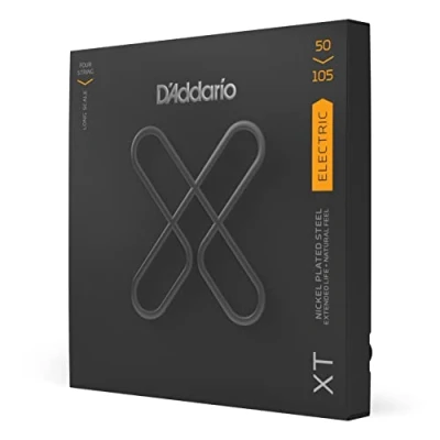 Abbildung von D&#039;Addario E Bass Gitarrensaiten Saiten Bassgitarre Strings Guitar XTB50105, vernickelte XT Stahlseite für Bässe Saiten, Medium, volle Größe, 50 105