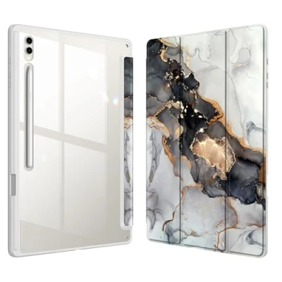 Abbildung von Fintie Hybrid Hülle für Samsung Galaxy Tab S9 Ultra 2023/Tablet S8 14.6 Zoll Stoßfeste Abdeckung mit Transparent Hartschalen Schutzhülle und Stifthalterung, Trüber Marmor