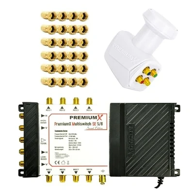 Abbildung von PremiumX SAT Multischalter 5/8 Switch mit Quattro LNB in weiß und 24x F Stecker