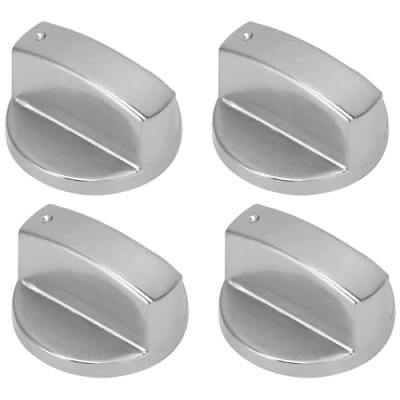 Abbildung von Gasherd Knauf, 4 Stück 6mm Knöpfe, Universal Drehknopf Herd Metall Steuer Drehknöpfe für Küche Gas Ofen Koch (Silber)