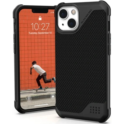 Abbildung von Urban Armor Gear Metropolis LT Hülle kompatibel mit Apple iPhone 13 [Fallschutz nach Militärstandard, Wireless Charging (Qi) kompatibel, Sturzfeste Handyhülle] Kevlar schwarz 11317O113940