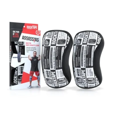Abbildung von RockTape Assassins Knee Sleeves 7mm Strapazierfähiges Neopren für Kompression, Wärme und Stabilität bei Functional Fitness, Manifesto, Small