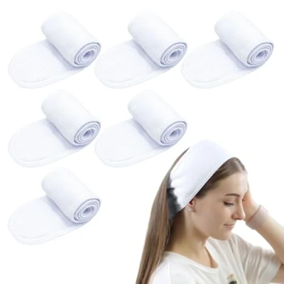 Abbildung von TUONYIS 6 Stück Kosmetik Haarband mit Klettverschluss, Spa Stirnband, Abschmink Haarband, Make Up Haarbänder Damen für Duschen Yoga Sport (Weiß）