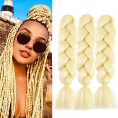 Abbildung von Braids Extensions,3pack Kanekalon Haar Jumbo Braid Extension 24&quot;, Ombre Braiding Hair Kunsthaar Zum Einflechten Für Crochet Twist Flechten #613 Blond