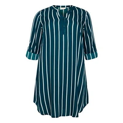 Abbildung von KAFFE CURVE Kleid KCmilana Große Größen Damen 3/4 Arm Shirt V Ausschnitt Legion Blue/Chalk Stripe 42