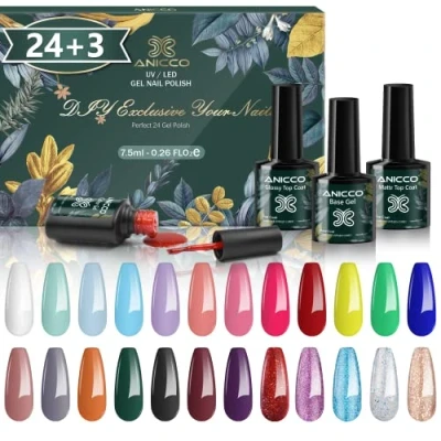 Abbildung von UV Nagellack Set, 27 Stück Gel Farbgel mit Unterlack &amp; Glänzender Überlack Matte Überlack,UV für Nagel Design Geschenk