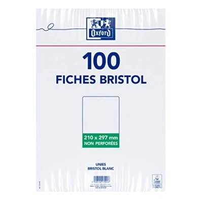 Abbildung von Oxford Fiches bristol, 100 Blatt, A4, Weiß (unperforiert), 21 x 29,7 cm