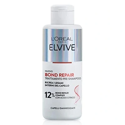 Abbildung von L&#039;Oréal Paris Elvive Bond Repair Pre Shampoo, stärkend, für geschädigtes Haar, stellt die inneren Bindungen des Haares wieder her, mit Zitronensäure, 200 ml