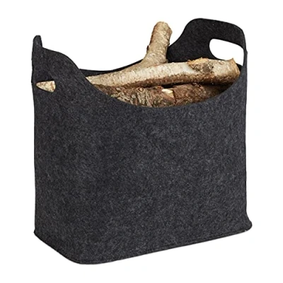Abbildung von relaxdays Holztragetasche Kaminholztasche aus Filz, Anthrazit