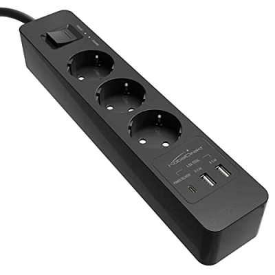Abbildung von KabelDirekt 3 Fach Steckdosenleiste &amp; Mehrfachsteckdose (USB, Power Delivery 3.0, Schnellladegerät, lädt geräteabhängig bis zu 3x schneller, Überspannungs /Berührungsschutz, TÜV geprüft, schwarz)