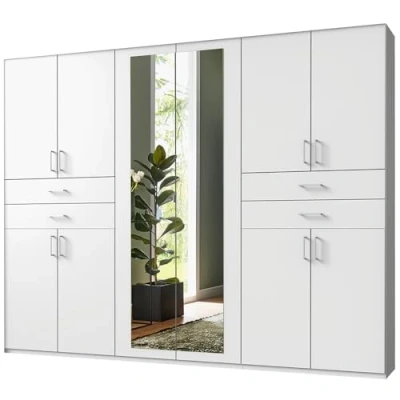 Abbildung von Lomadox Kleiderschrank mit Spiegel, 270 cm breit Garderobenschrank Wardrobe Schlafzimmerschrank Schrank modern in weiß