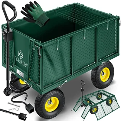 Abbildung von KESSER® Bollerwagen 550kg belastbar Gartenwagen Transportwagen Gartenkarre herausnehmbare Plane Gerätewagen Handwagen vielseitig einsetzbar inkl. Handschuhe Grün