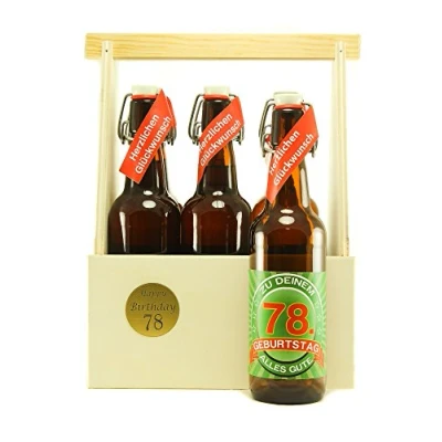 Abbildung von Bier Geschenk 6 er Holz Träger mit Fl. 78. Geburtstag