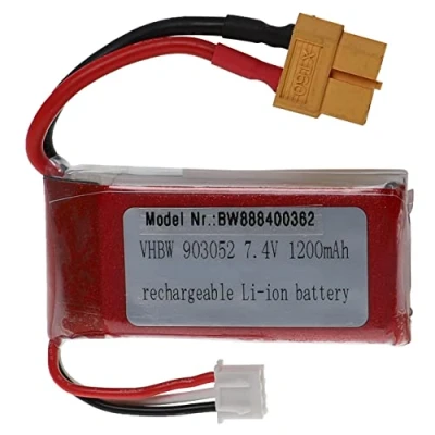 Abbildung von vhbw Akku kompatibel mit XT60 Stecker für Modellbau z.B. Racing Car, Helikopter, Flugzeug (1200mAh, 7,4V, Li Polymer, 63 x 29 20 mm)