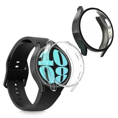 Abbildung von kwmobile 2X Schutzhülle kompatibel mit Samsung Galaxy Watch 6 40mm Hülle Fullbody Cover Set aus Silikon Schwarz Transparent