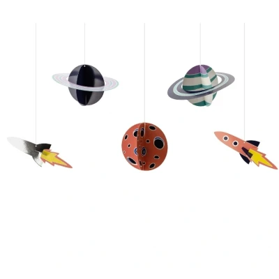 Abbildung von partydeco Dekohänger, Weltraum Deko aus Papier zum Aufhängen 7x19 bis 10x16cm bunt 5er Set