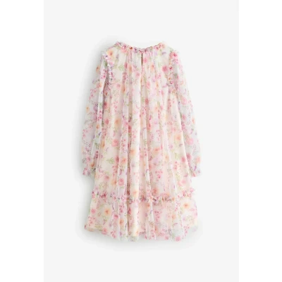 Abbildung von Next Regular FIT LONG Sleeve Ruffle Freizeitkleid für Kinder, Größe: 98, Pink floral