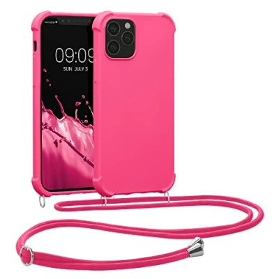 Abbildung von kwmobile Necklace Case kompatibel mit Apple iPhone 12 / Pro Hülle Cover Kordel zum Umhängen Silikon Schutzhülle Neon Pink