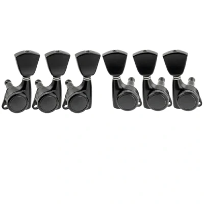 Abbildung von Musiclily Pro 3L3R Gitarren Locking Tuners Mechaniken 18:1 Ratio Tuning Pegs Keys Machine Heads für LP SG Style E Gitarre/Akustikgitarre, Schwarz mit Keystone Button