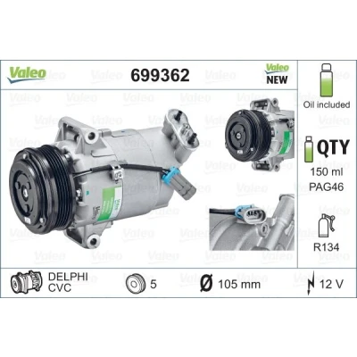 Abbildung von VALEO 699362 Kompressor 6CVC 12 PAG 46 R 134a mit Kompressoröl NEW ORIGINAL PART OPEL: Astra H Caravan, Zafira B, Schrägheck