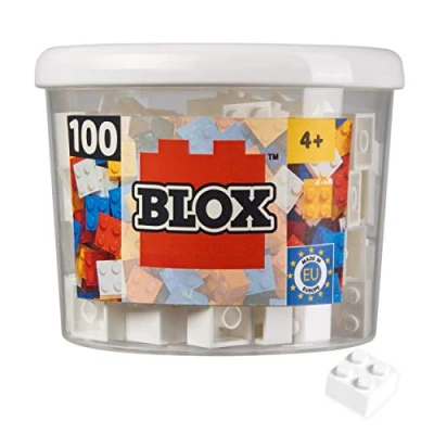 Abbildung von Simba 104114113 Blox, 100 weiße Bausteine für Kinder ab 3 Jahren, 4er Steine, inklusive Dose, hohe Qualität, vollkompatibel mit vielen anderen Herstellern, Weiß