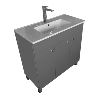 Abbildung von paplinskimoebel Waschbecken mit Unterschrank IGA für Badezimmer Waschbeckenunterschrank Stehend Waschtisch Badschrank 80 cm Breit Graphit Badezimmerschrank 3 Türen