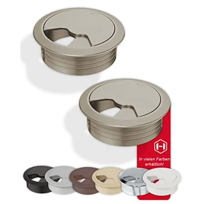 Abbildung von Gedotec Kabeldurchführung Schreibtisch aus stabilem ABS Kunststoff 2 Stück runde Kabeldurchlässe 60mm Entry Kabeldose Edelstahl Optik Kabelführung zum Eindrücken kabelkanal
