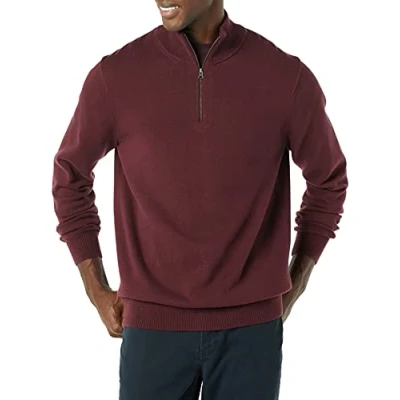 Abbildung von Amazon Essentials Herren Pullover mit Viertelreißverschluss aus 100% Baumwolle, Burgunderrot, XXL