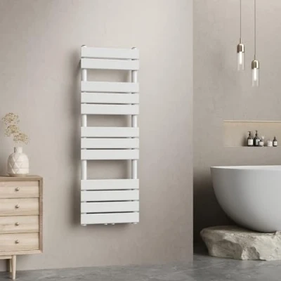 Abbildung von [neu.haus] Handtuchheizkörper Voss Badheizkörper Handtuchwärmer Handtuchtrockner mit Warmwasser Heizgerät Lamellen Mittelanschluss Wandmontage 120x40cm Weiß
