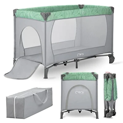 Abbildung von Momi BELOVE Reisebett für Kinder bis 15 kg Körpergewicht, B65 x L125 H78 cm (faltbar 21 23 80 cm), Kinderreisebett mit Matratze, 2 Rädern, Transporttasche