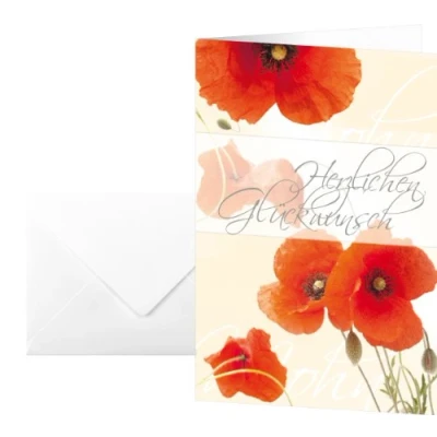 Abbildung von SIGEL DS003 Glückwunschkarten Red Poppies, 10er Set mit Umschlägen, ideal zum Bedrucken, aus nachhaltigem Papier