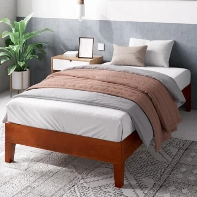 Abbildung von Zinus Wen Bett 90x200 cm Höhe 30 Deluxe Holz Plattform Bettrahmen mit Holzlattenrost Braun