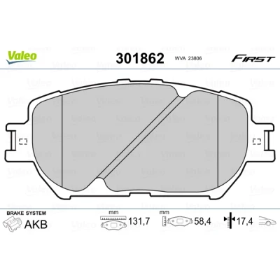 Abbildung von VALEO 301862 Bremsbelagsatz FIRST Vorderachse exkl. Verschleißwarnkontakt ohne Anti Quietsch Blech TOYOTA: Camry VI Limousine, V Limousine