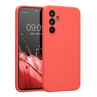 Abbildung von kwmobile Hülle kompatibel mit Samsung Galaxy A54 5G Case gummiert Silikon Handyhülle Schutzhülle Neon Koralle