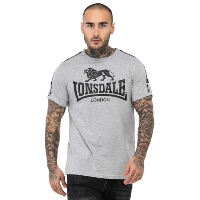 Abbildung von Lonsdale Normale Passform Stour Tshirt print, Herren, Größe: Small, Marl grey black white